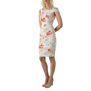 Karen Millen Womens Dress White Floral Royal Ascot Midi Cold Shoulder Pencil 6